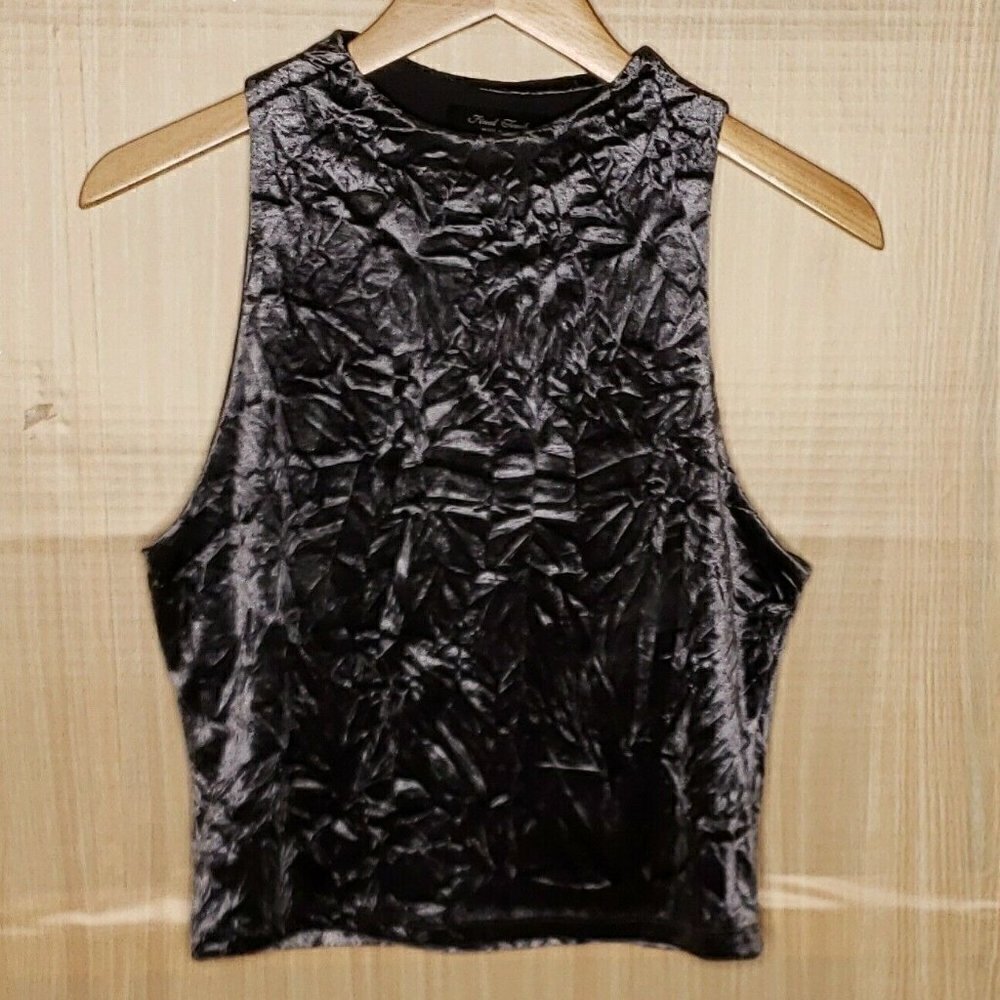 Final Touch Womens Vintage Blue Crushed Velvet Sleeveless Top Large